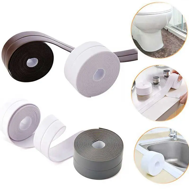 

Bath Sealant Strip Tape Kitchen Bathroom Bathtub Floor Corner Wall PVC Self adhesive Waterproof Sink Basin Edge Sealing Tape