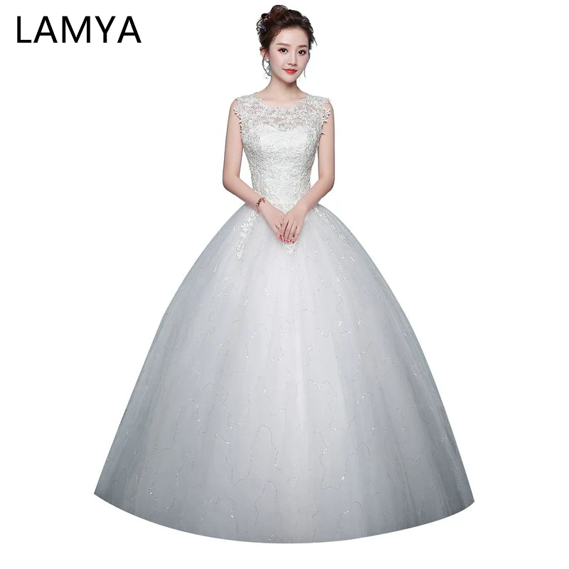 

LAMYA Lace Mariage Wedding Dress Applique Vintage O Neck Wedding Bridal Gown Dress Elegant Abiye Vestido de noiva 2019