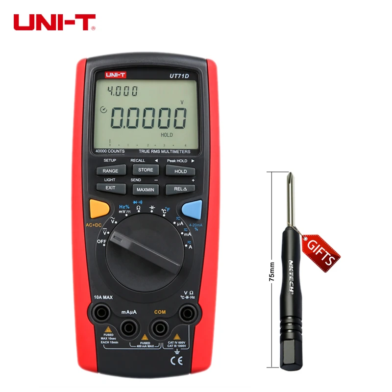 

New UNI-T UT71D Digital Intelligent Multimeter LCD Professional AC DC Volt Amp Ohm Hz Temp. Multi Meters Auto Range True RMS