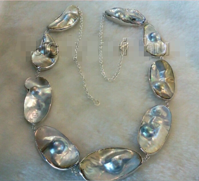 

FREE SHIPPING>>> Excellent 36" 100% NATURAL GRAY SOUTH SEA MABE PEARL NECKLACE 925ss j6986 ^^^@^Noble style Natural Fine jewe NE