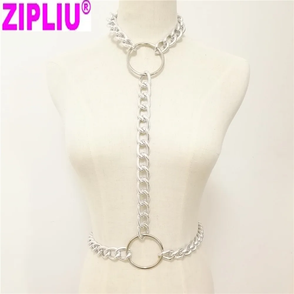 

Fashion Sexy Harajuku Handmade BIG O-Round Choker Woman harness punk Collar belt Necklace Bra Spikes Chain torques club party