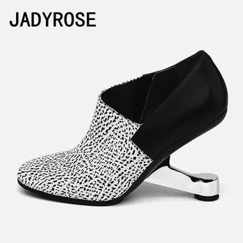 

British Women Short Chelsea Boots 8cm Strange High Heels Winter Booties Fashion Design Ladies Ankle Boots Top Leather Bota Mujer