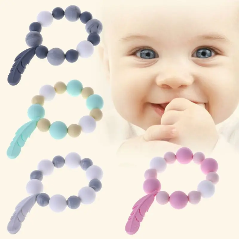 Детские браслет для прорезывающихся зубов Перо для рукоделия украшения прорезывания зубов шлифовальные жевать укус новорожденных