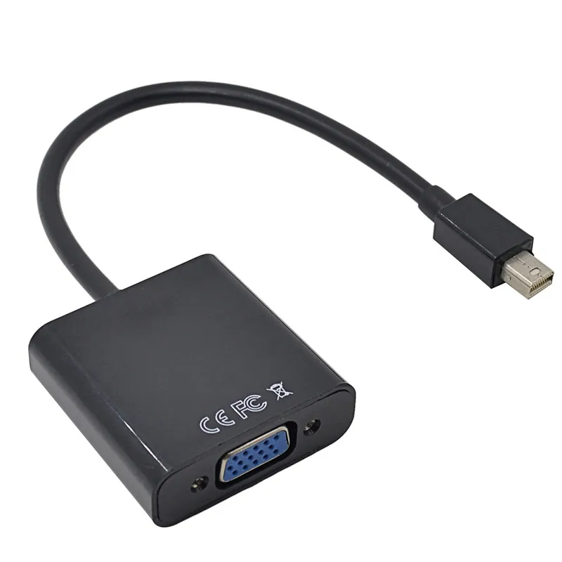 100 шт./лот* Мини DP к VGA 17 мм Мини дисплейный порт для интерфейса Thunderbolt DP к VGA конвертер кабель адаптер для Apple Macbook Mac Pro Air - Цвет: Черный