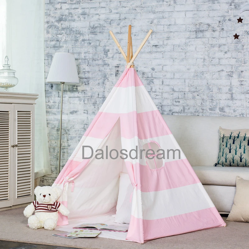 pink and white striped teepee