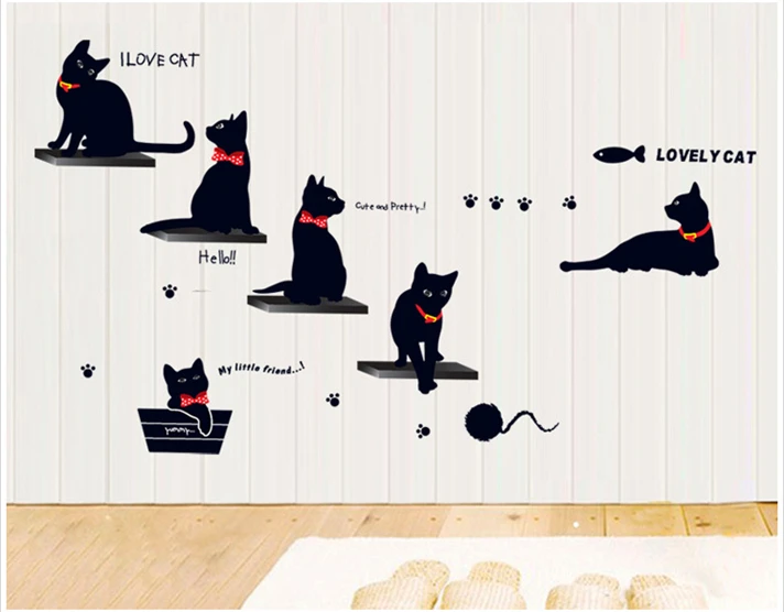 1 X Black Cats Wall Stickers Mural art Decal Self Adhesive Wallpaper