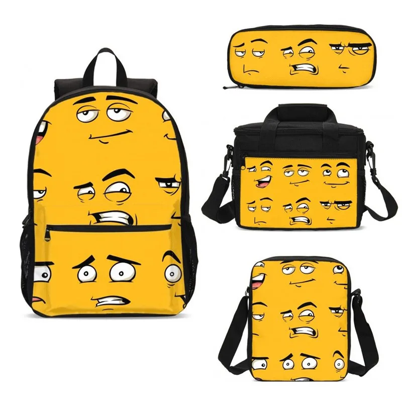

4Pcs/Set Portfolio School Bags For Boys Girls Funny Cute Cartoon Emoji 3D Printed Bookbag Rucksack Stachel Daily Casual Daypacks