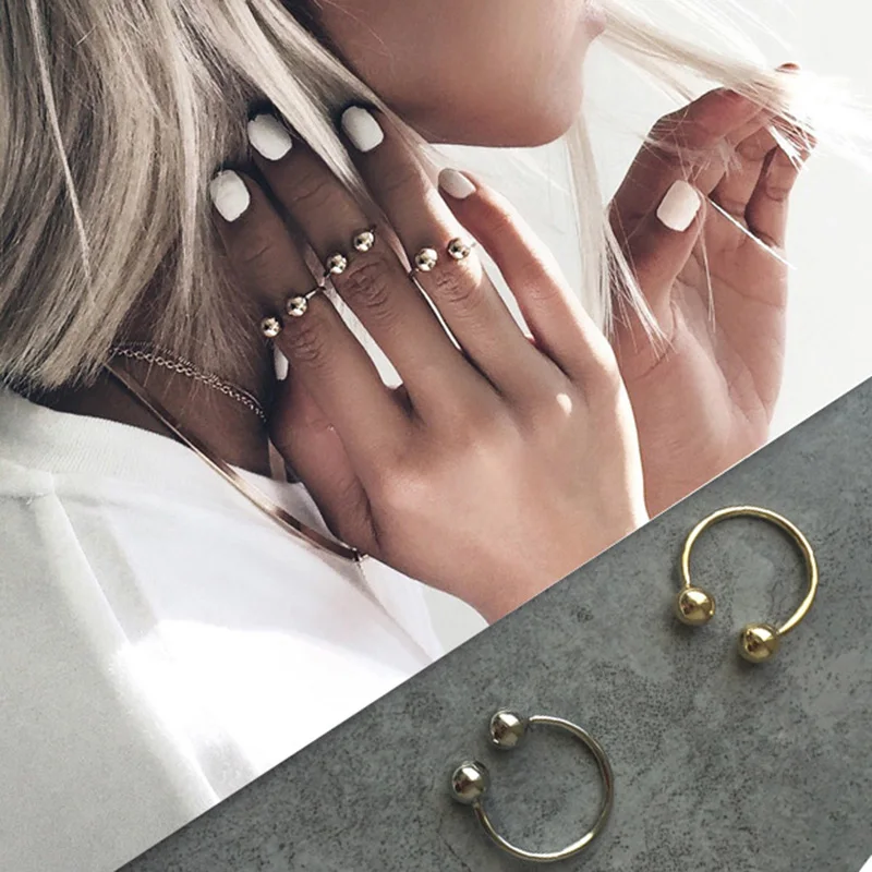 Adjustable Gold & Silver Color Geometric Double Ball Rings for Women ...
