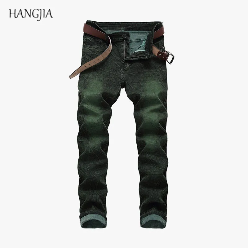 

Men's Tie Dyed Slim Fit Jeans High Quality Fashion Personality Casual Gray Green High Elastic Moustache Effect Denim Trousers