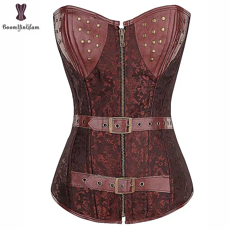 Simple Steampunk Corset Overbust Rivet Bra Bustier Punk Plus Size Corselet Floral Belt Korset Gothic Zipple Waist Slim Cincher |