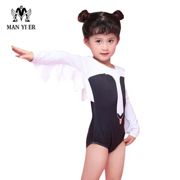 

Children swimwear Little Swan Long Sleeve Sunscreen Swimming suit 2018 New girl High waist Cute loli one piece swimsuit