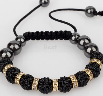 

10mm 3pcs/lot hot e3647 Crystal Clay Micro Disco Pave Ball bead Bracelets Bangles for men women Handmade Gift