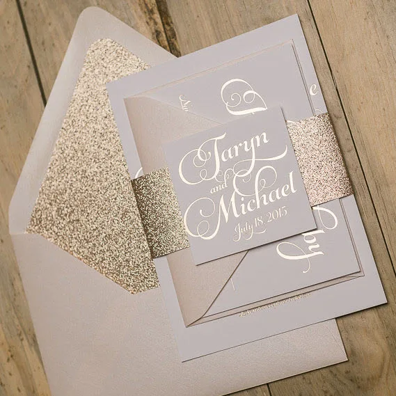 50 pieces handmade elegant shiny color pocket wedding invitations