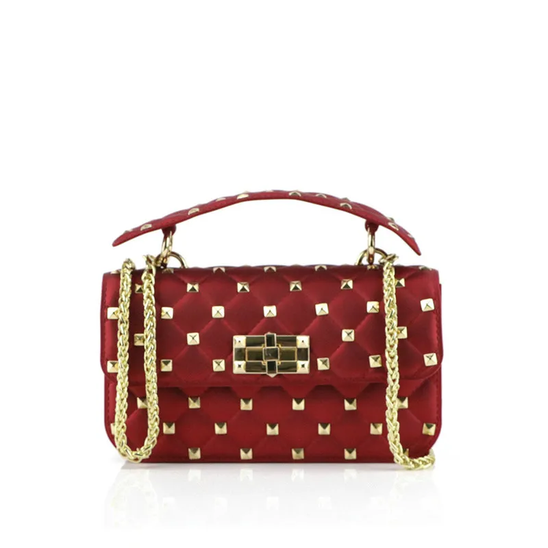 

Casual Fashion Sweet Lady PVC Rivet Chain Shoulder Messenger Bags Solid Diamond Lattice Women Purses and Handbags Bolsa Feminina