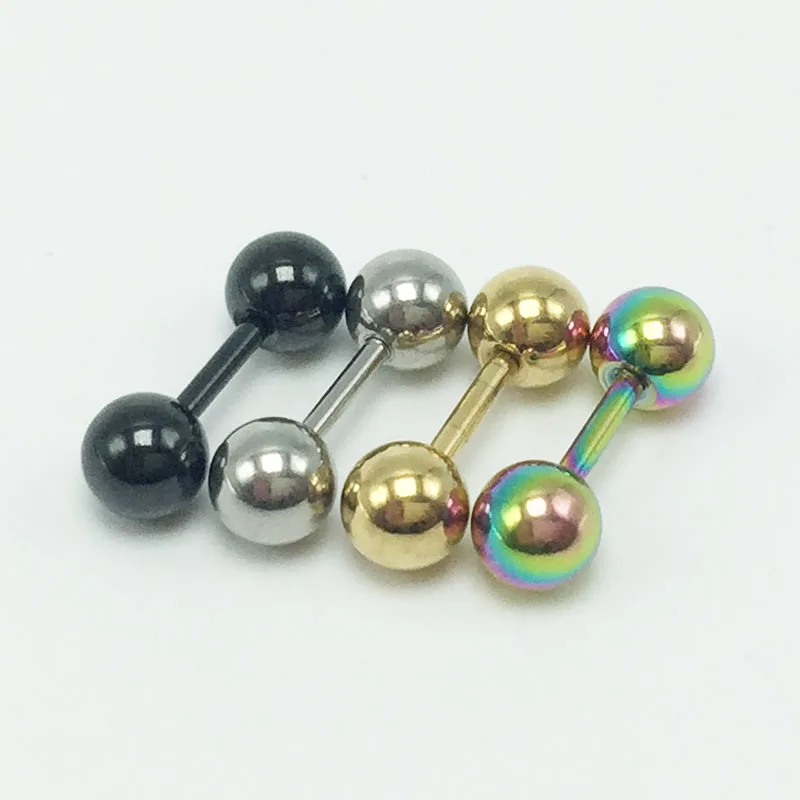 2 pieces fashion men stud earrings stainless steel barbell ear studs for women pendientes silver gold black rainbow 3mm 4mm 5mm - Image 6