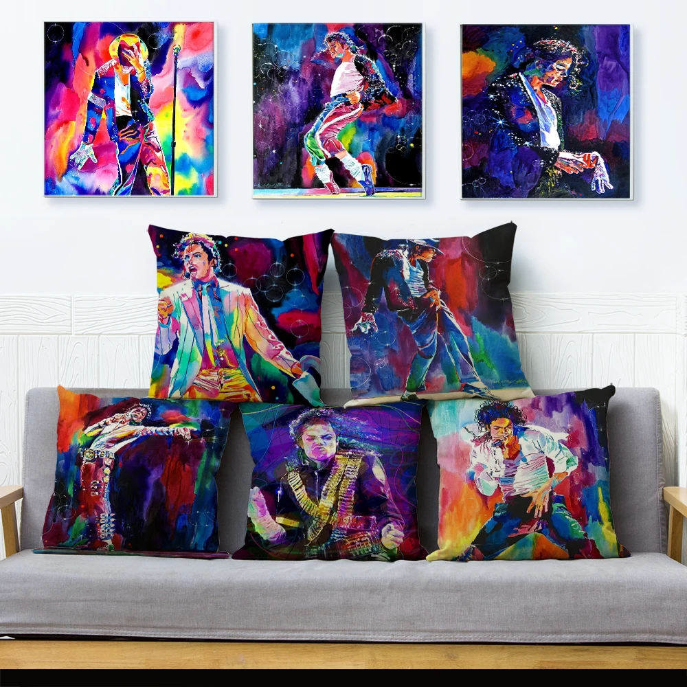 

Colorful Superstar Michael Jackson Print Cushion Cover Linen Pillow Covers 45*45 Throw Pillows Cases Sofa Home Decor Pillowcase