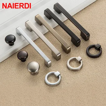 NAIERDI Zinc Aolly Black Cabinet Handles American style Kitchen Cupboard Pulls Drawer Knobs Fashion Furniture Handle