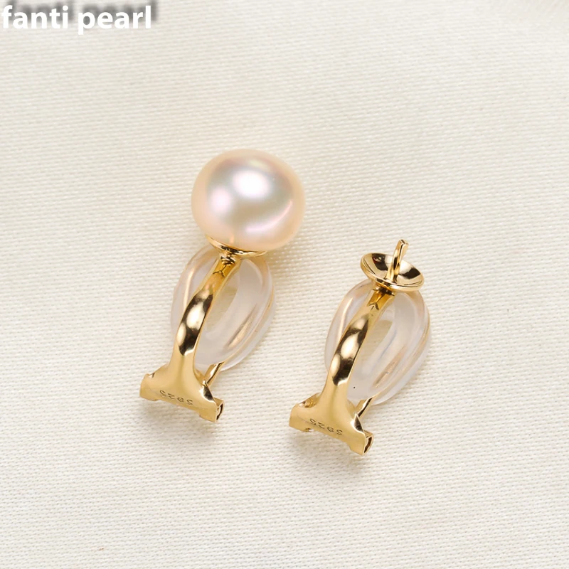

FANTI Real Natural freshwater pearl earring s925 sterling silver ear stud for women Natural pearl jewelry earring 7-9mm