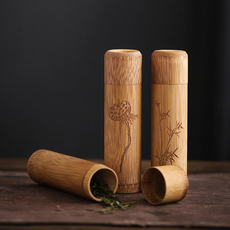 

TANGPIN small natural bamboo ceramic tea caddies mini tea canisters for tea or food kung fu tea accessories