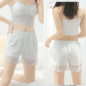 

Lace Embroidered Women Safety Short Pants Vintage Mesh Underpants Breathable Lined With Three-point Pant Anti Emptied Underwear