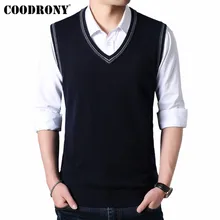 COODRONY мужской свитер Осень Зима мягкий теплый кашемировый шерстяной мужской свитер с v-образным вырезом без рукавов жилет для мужчин 91021