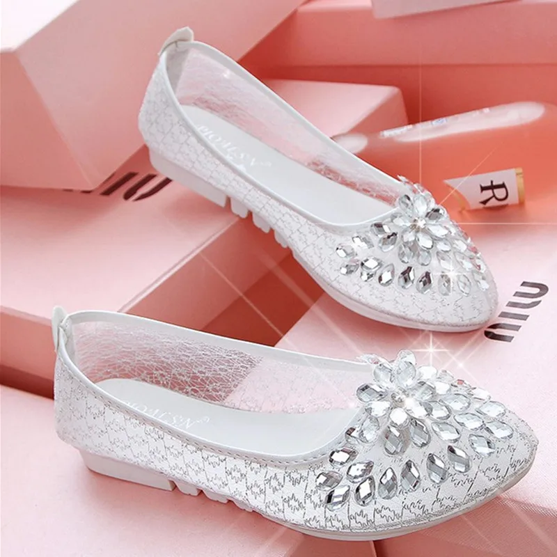 Lady's soft Mesh Pointed closed toe Rhinestone dazzling Clear flat with ...