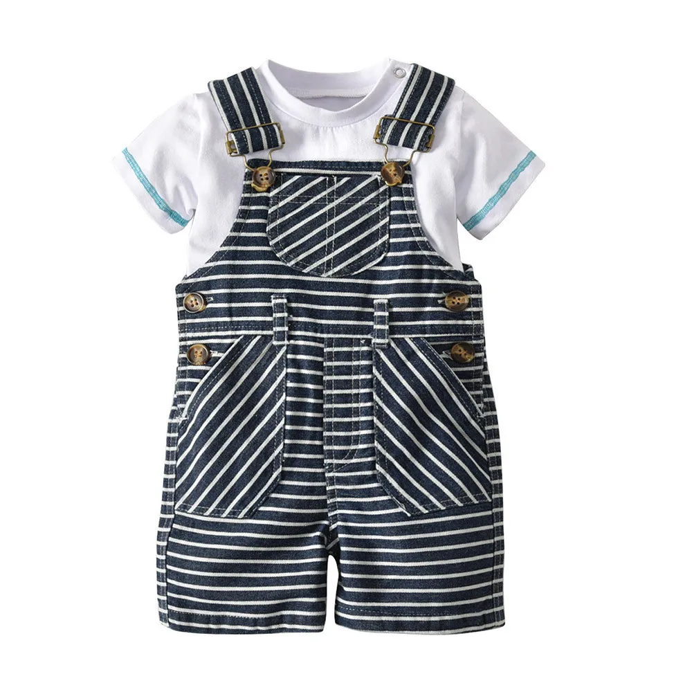 

KidsBoys Summer Gentleman Tops T-Shirt +Suspenders Shorts+Hap Sets baby boy clothes children clothing set children clothing