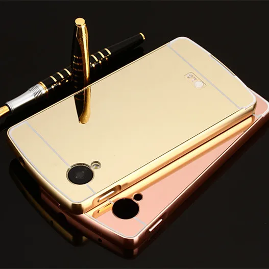 

For LG Nexus 5 Case Luxury Golden Metal Frame + Mirror Acrylic Cases for LG Google Nexus 5 E980 D820 D821 Protective Back Cover