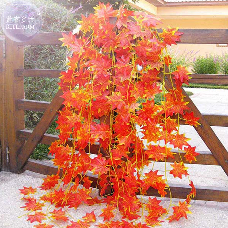 12pcs 2.3m/7.54ft Artificial Ivy Red Maple (green maple, gold grape, gold apple leaf) Plastic Fake Leaf Garland Home Decoration