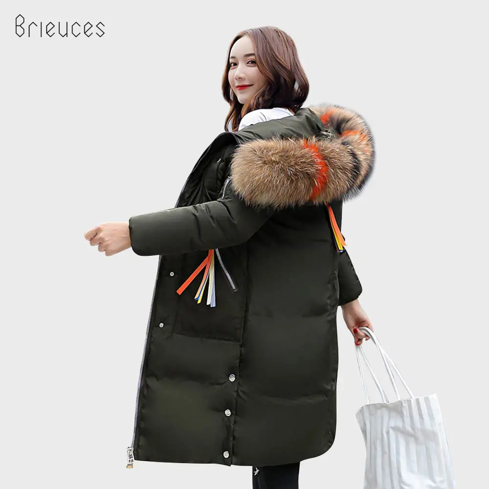 

Brieuces Autumn Winter Jacket Women Hooded Winter Coat Women Large Fur Thicken Wadded Jacket Down Cotton-Padded Long Parkas