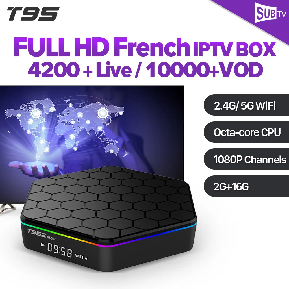 Арабский Франция IPTV Box T95Z плюс Android 7,1 телеприставка с IPTV подписка SUBTV IPTV Франция арабский Бельгия Португалия Турция