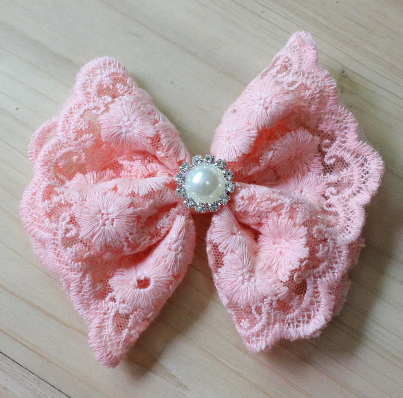 36Pcs/8Colors 4.5" Large vintage Lace Bows Lace Hair Bow With Pearl For Headband Hair Clipsin