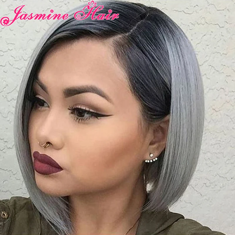 1B/grey Bob wigs 150 density 10A Peruvian virgin hair lace frontal