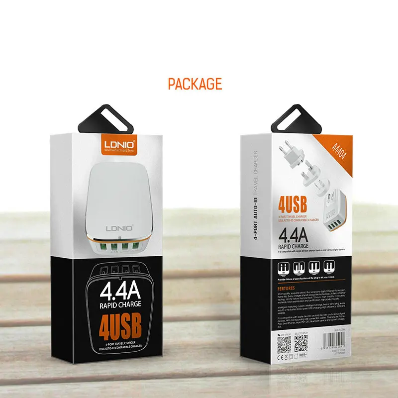 LDNIO Оригинальное 4 USB мульти порта 4.4A быстрое зарядное устройство EU/US вилки