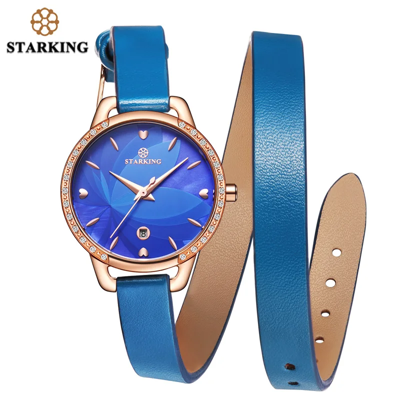 

STARKING 2017 New Fashion Bracelet Leather Watch Quartz Women Ladies Elegant Wrist Watch Luxury Gold Blue Watch Women Auto Date