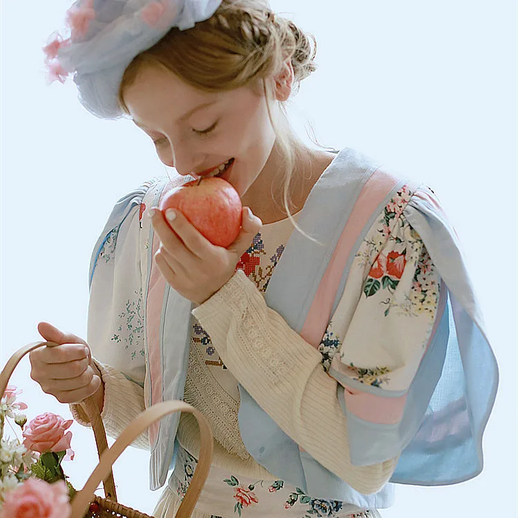 

LYNETTE'S CHINOISERIE Rustic flower vine lozengy patchwork spring and autumn cotton cloth short jacket