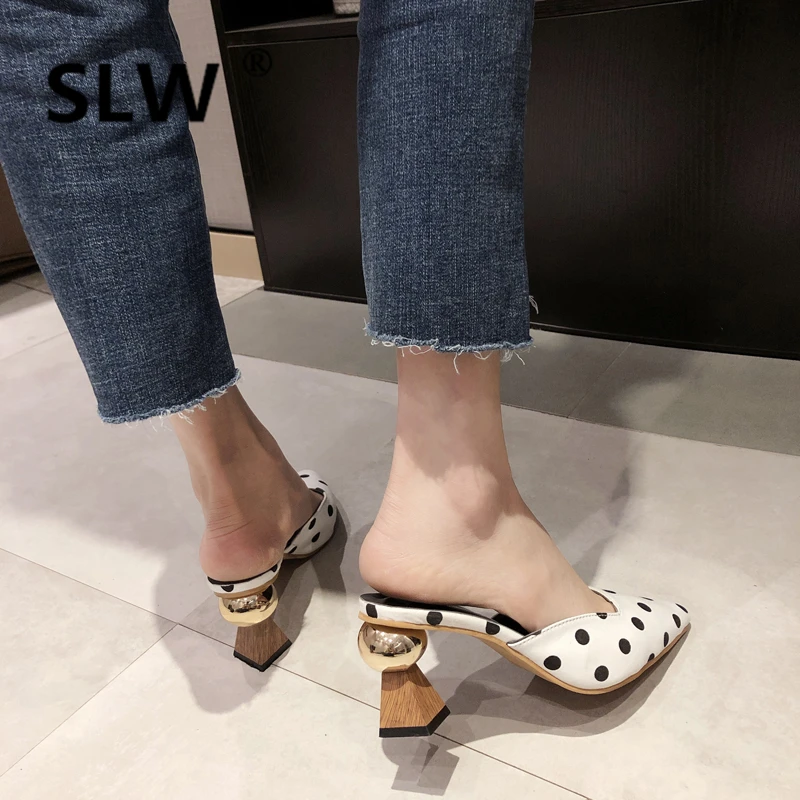 

Shoes Without Heel Low Cover Toe Slides Women's Slippers 2019 Platform Heeled Mules Flat Sliders New Summer Heels High PU