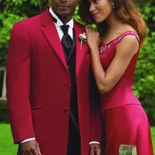 Модные две кнопки красный Жених Смокинги друзей жениха Мужские свадебные костюмы жениха(куртка+ брюки+ жилет+ галстук) K: 761