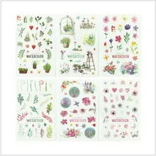 6 страниц/упаковка акварельные цветочные зеленые листья растений самодельные декоративные стикеры наклейки для дневника скрапбукинга Стикеры для альбомов подарок для детей