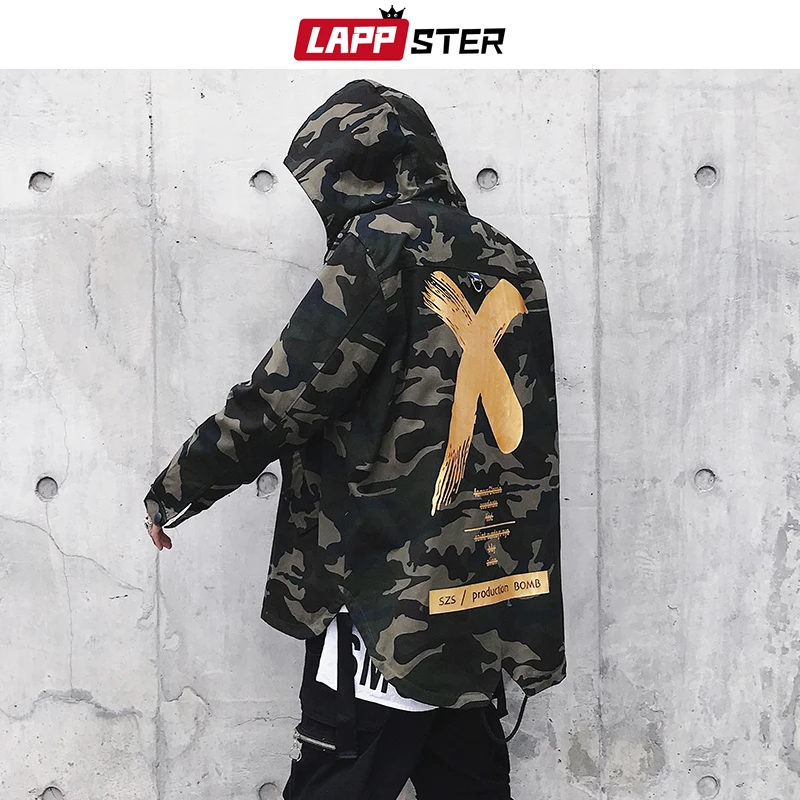 

LAPPSTER Men Streetwear Cross Hooded Jackets Coats 2019 Mens Hip Hop Windbreaker Jacket Punk Camo Fashions Windbreaker Jackets