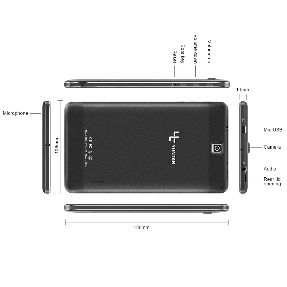 Yuntab 7 inch E706 4 color Alloy Android 5.1 tablet PC 3G unlocked smartphone Quad Core with dual camera 2800mAh battery