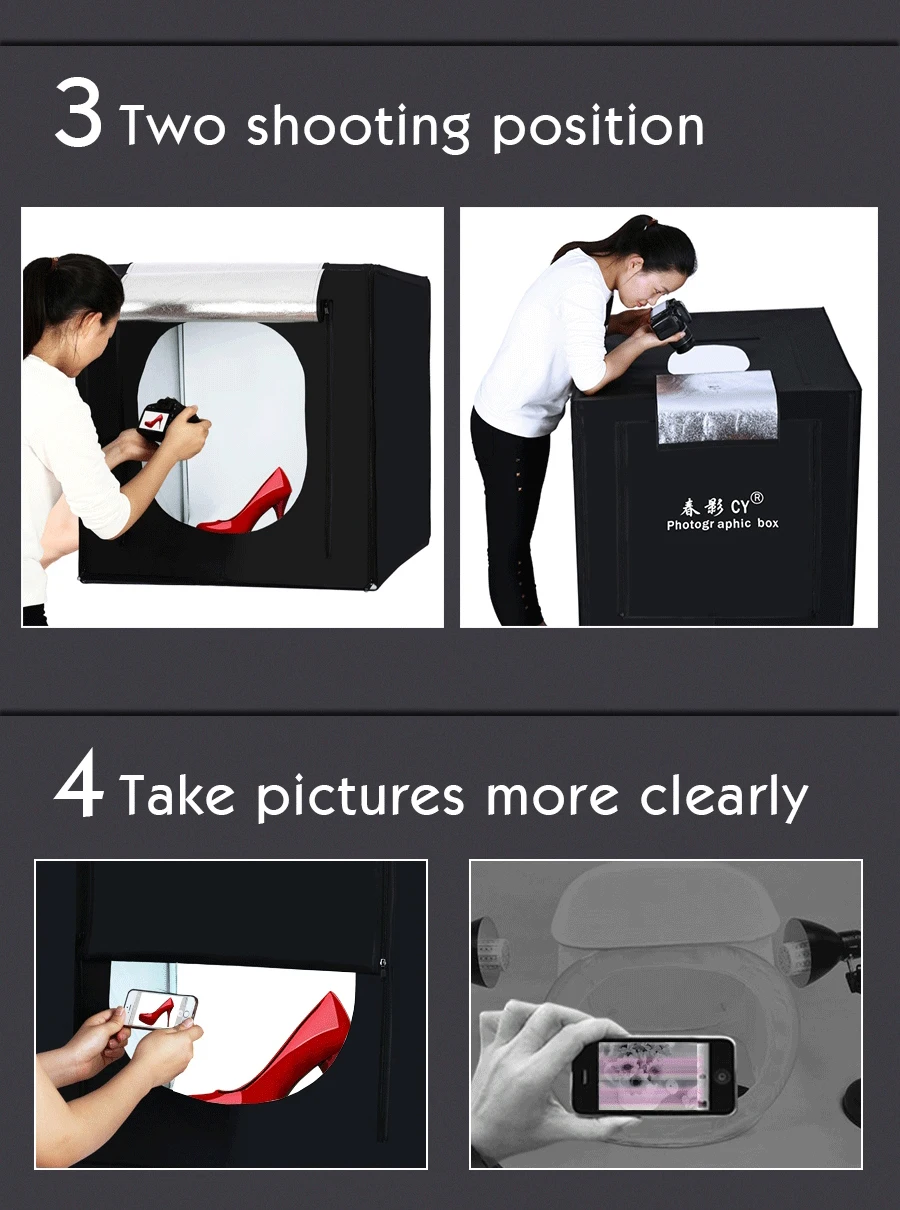  CY 60*60cm LED Photo Studio light tent Tabletop Shooting SoftBox lightbox+Portable Bag+Dimmer switc