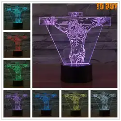 НОВЫЙ Иисус 3D лампа Акриловые Свет сенсорный выключатель красочные визуальные градиент визуальный стерео лампа ночник для детей