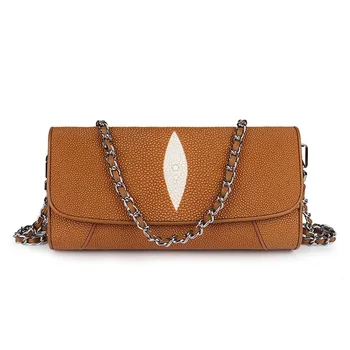 

Thailand Real Stingray Leather Women Yellow Clutch Purse Genuine Skate Skin Lady Single Cross Shoulder Bag Female Messenger Bag