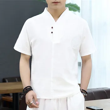 

men clothes 2019 t shirt tshirt Brand linen Clothing 5 colors V neck Vintage Casual For Male T-shirt M-9XL Chinese style