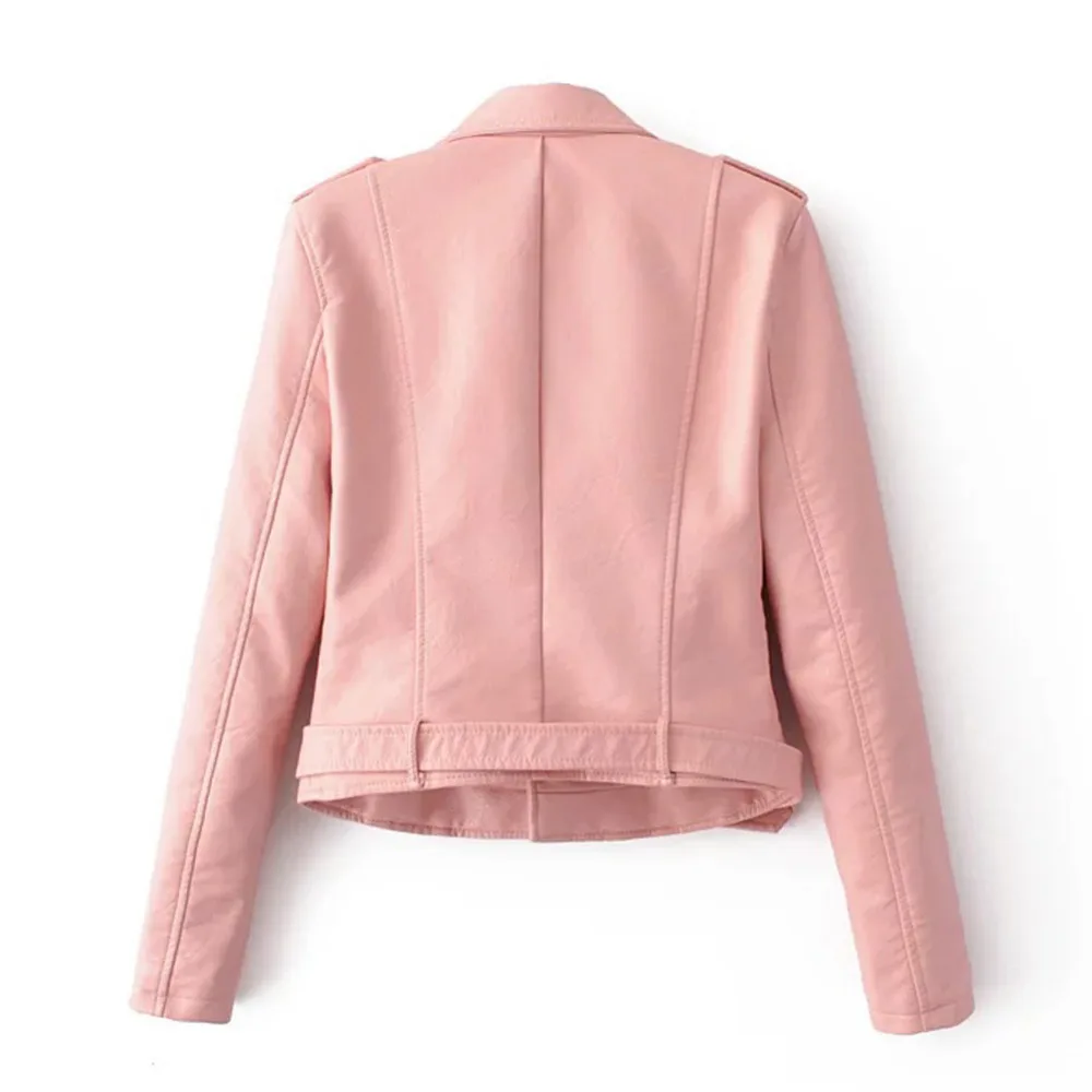 2017 Autumn Women Basic Coats Fashion PU Faux Leather Bomber Jacket Coat Zipper Belt Long Sleeves Basic Moto Jacket Outerwear