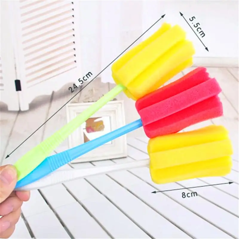 Creativ Long Handle Cup Brush Sponge Cleaner Cleaning Brush Bottle Glass Cup Scrubber Washing Cleaning Kitchen Tool-Color Random