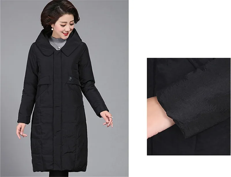 Женская новая осенне-зимняя куртка размера плюс, свободная парка, Черный пуховик с капюшоном, хлопковая куртка с подкладкой, Женская длинная теплая верхняя одежда, 5XL A878