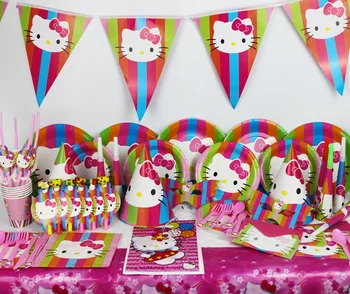 

148pcs/lot Hello Kitty theme Package Kids Birthday Decoration Set Theme Party Supplies Baby Birthday Party Pack