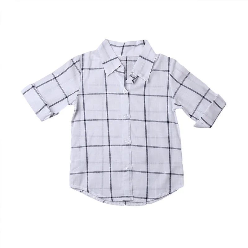 Классическая летняя рубашка в клетку, Детская Повседневная рубашка с короткими рукавами для мальчиков и девочек, детская одежда - Цвет: Белый